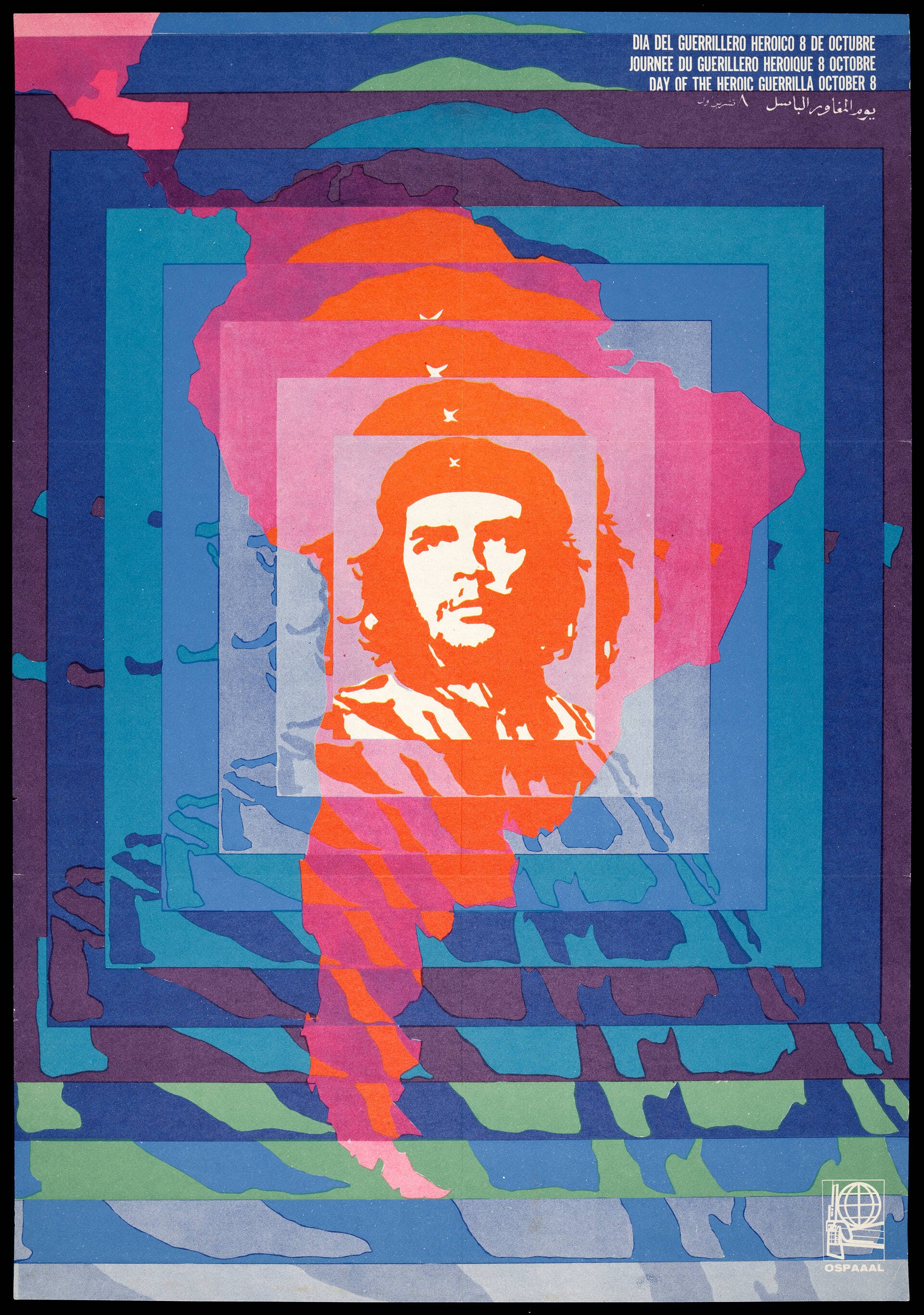 Day of the Heroic Guerrilla Fighter, October 8, poster, by Helena Serrano, for OSPAAAL, 1968, Cuba.